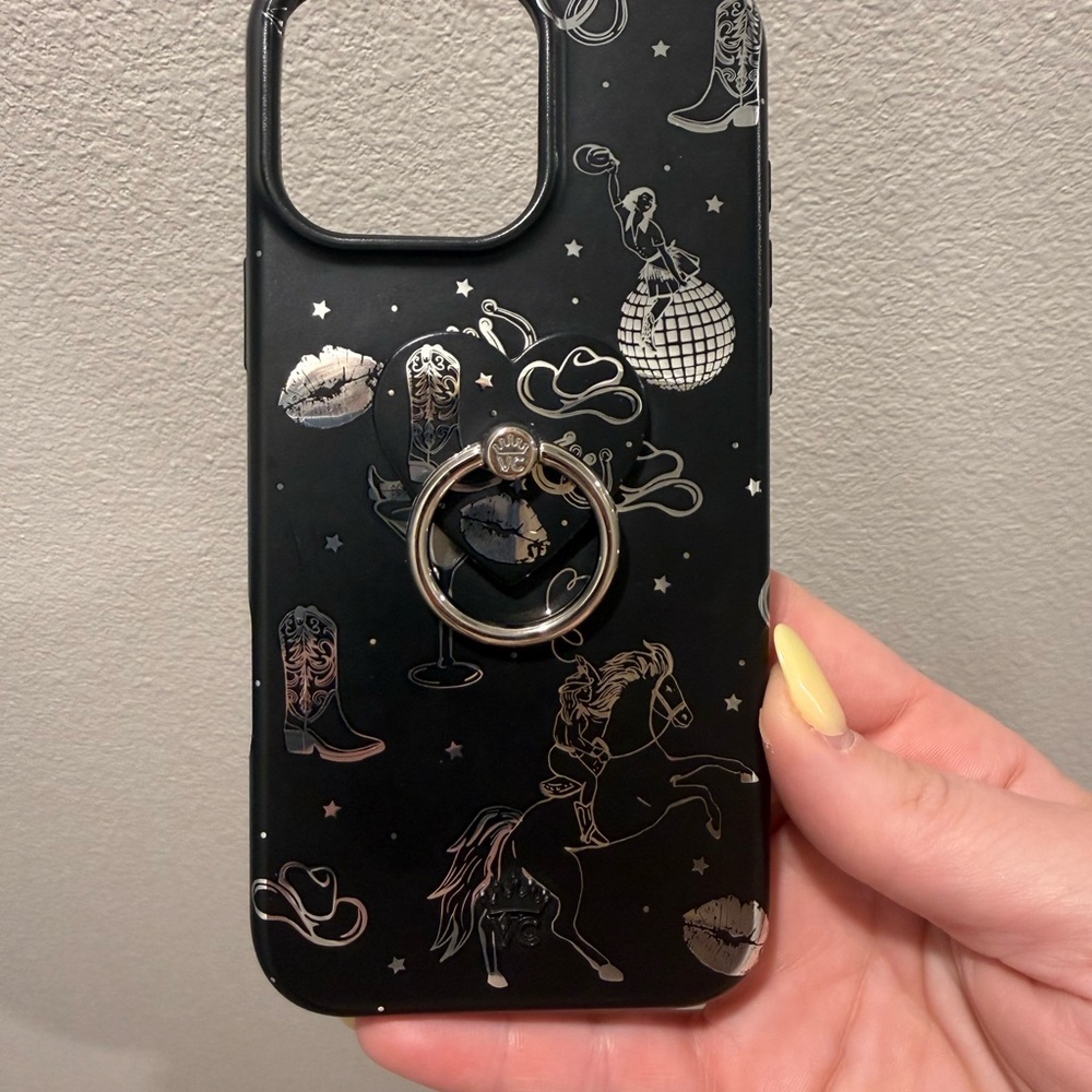 Stylish Black Rodeo Phone Case with Ring Holder 16 Pro Max
